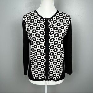 NWT Love Scarlett 3/4 sleeve 2-way zip front geometric print cardigan, small.